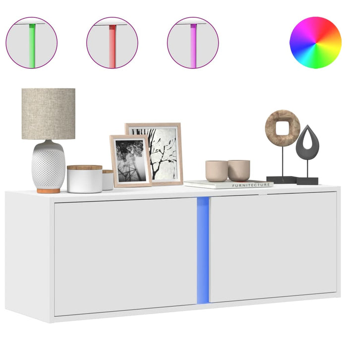 Dulap TV de perete cu lumini LED, alb, 100x31x45 cm WALTI