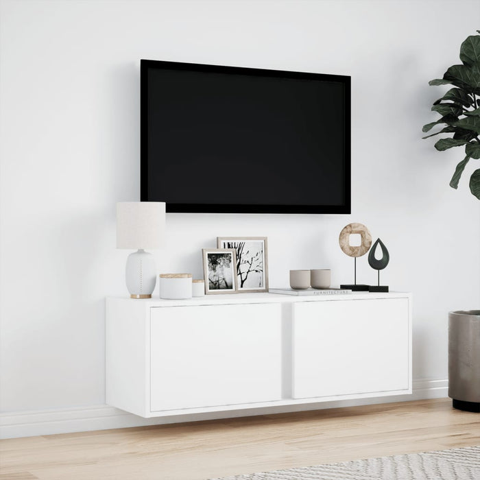 Dulap TV de perete cu lumini LED, alb, 100x31x45 cm WALTI