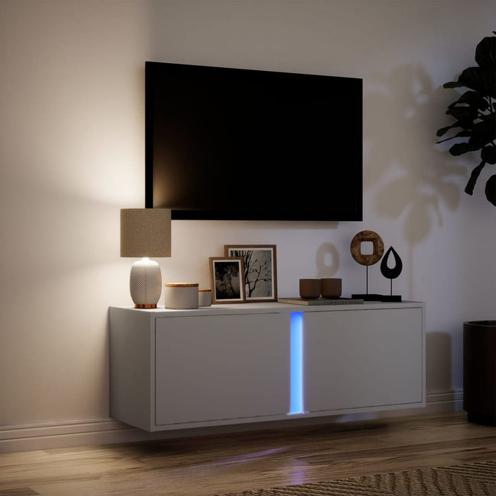 Dulap TV de perete cu lumini LED, alb, 100x31x45 cm WALTI