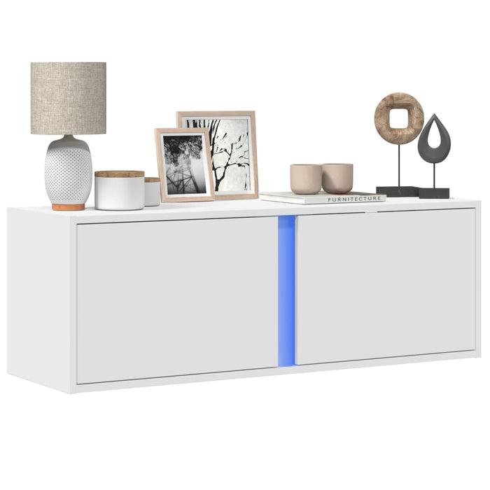Dulap TV de perete cu lumini LED, alb, 100x31x45 cm WALTI