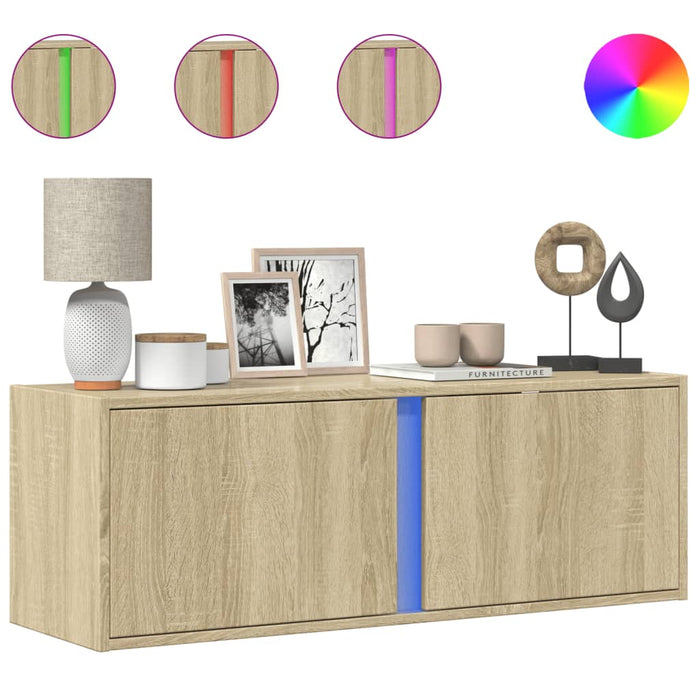 Dulap TV de perete cu lumini LED, stejar sonoma, 100x31x35 cm WALTI