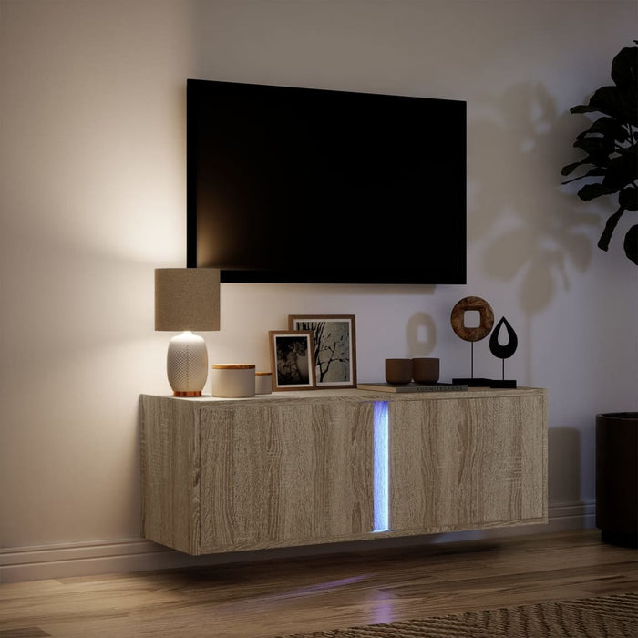 Dulap TV de perete cu lumini LED, stejar sonoma, 100x31x35 cm WALTI