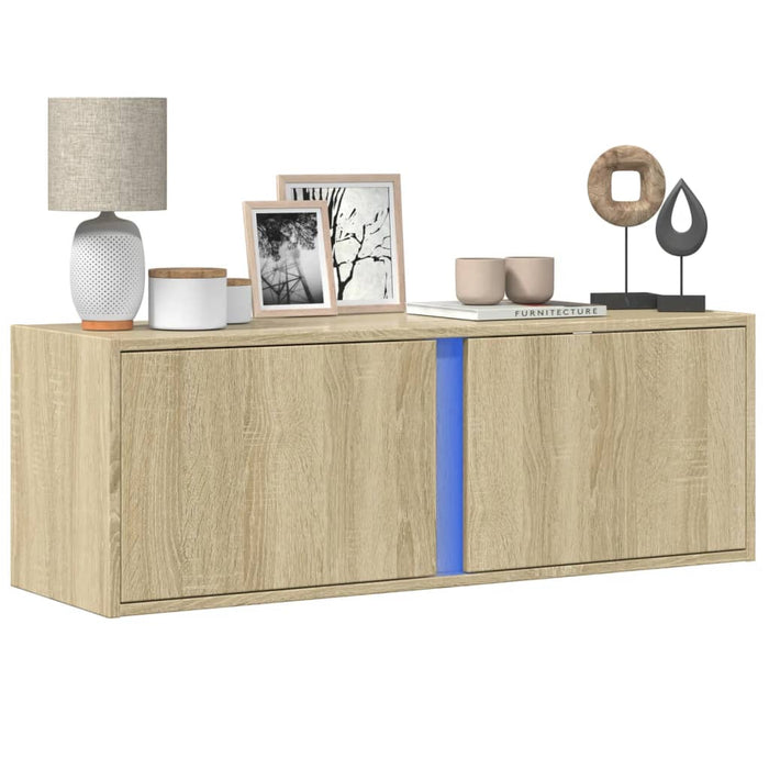 Dulap TV de perete cu lumini LED, stejar sonoma, 100x31x35 cm WALTI