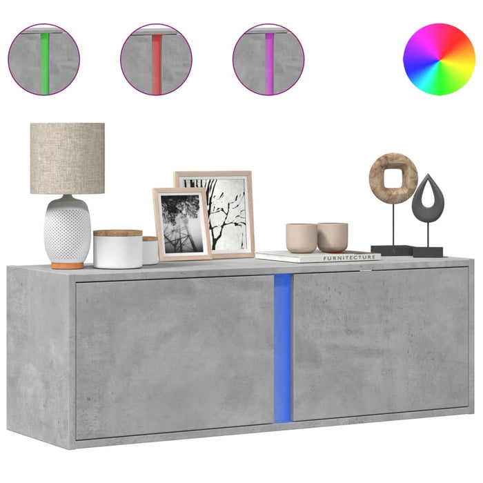 Dulap TV de perete cu lumini LED, gri beton, 100x31x35 cm - WALTI WALTI