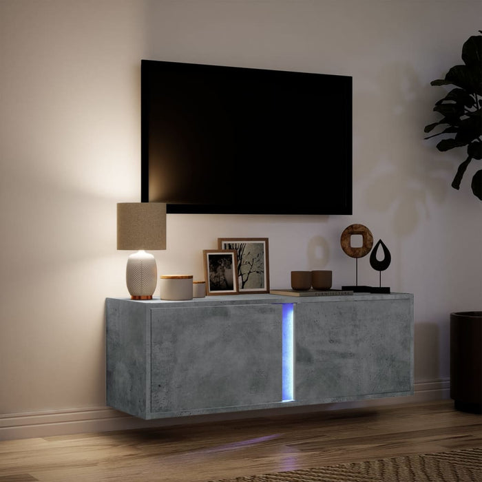 Dulap TV de perete cu lumini LED, gri beton, 100x31x35 cm - WALTI WALTI
