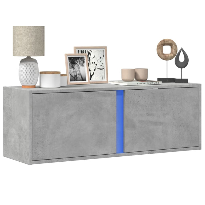 Dulap TV de perete cu lumini LED, gri beton, 100x31x35 cm - WALTI WALTI