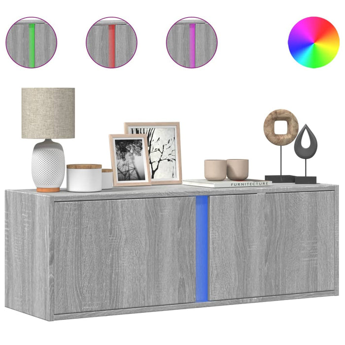 Dulap TV de perete cu lumini LED, gri sonoma, 100x31x35 cm - WALTI WALTI
