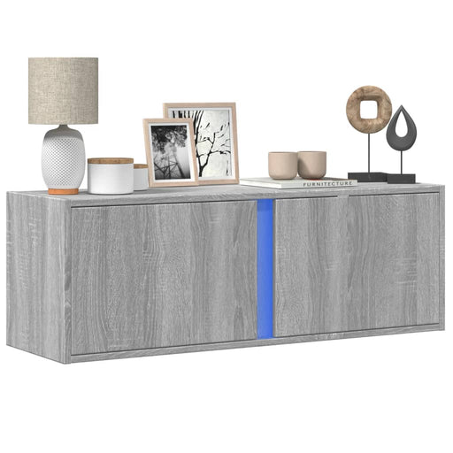 Dulap TV de perete cu lumini LED, gri sonoma, 100x31x35 cm - WALTI WALTI