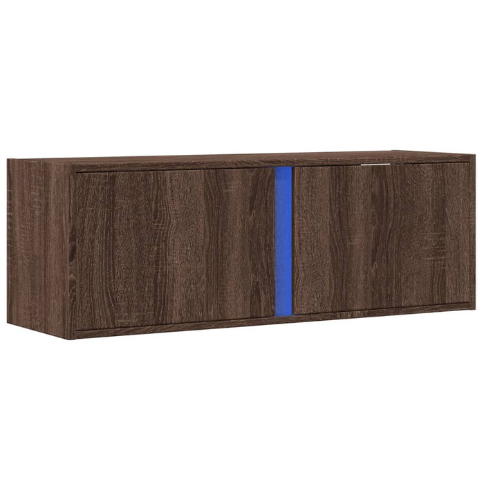 Dulap TV de perete cu lumini LED, stejar maro, 100x31x35 cm WALTI