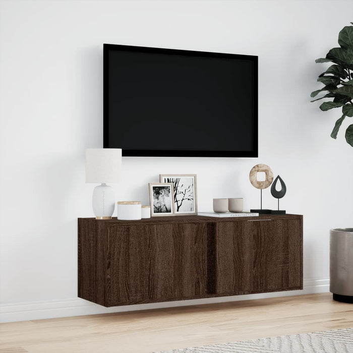 Dulap TV de perete cu lumini LED, stejar maro, 100x31x35 cm WALTI
