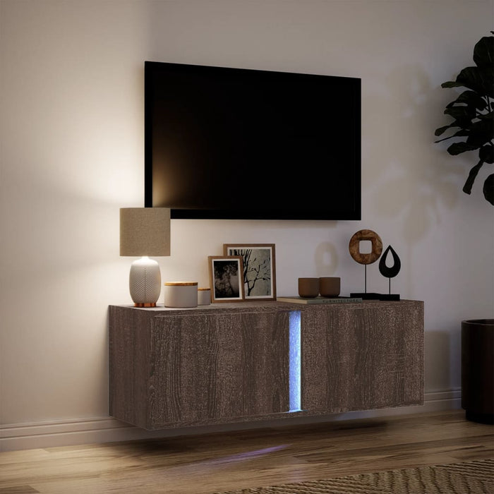 Dulap TV de perete cu lumini LED, stejar maro, 100x31x35 cm WALTI