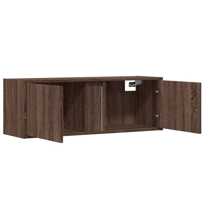 Dulap TV de perete cu lumini LED, stejar maro, 100x31x35 cm WALTI