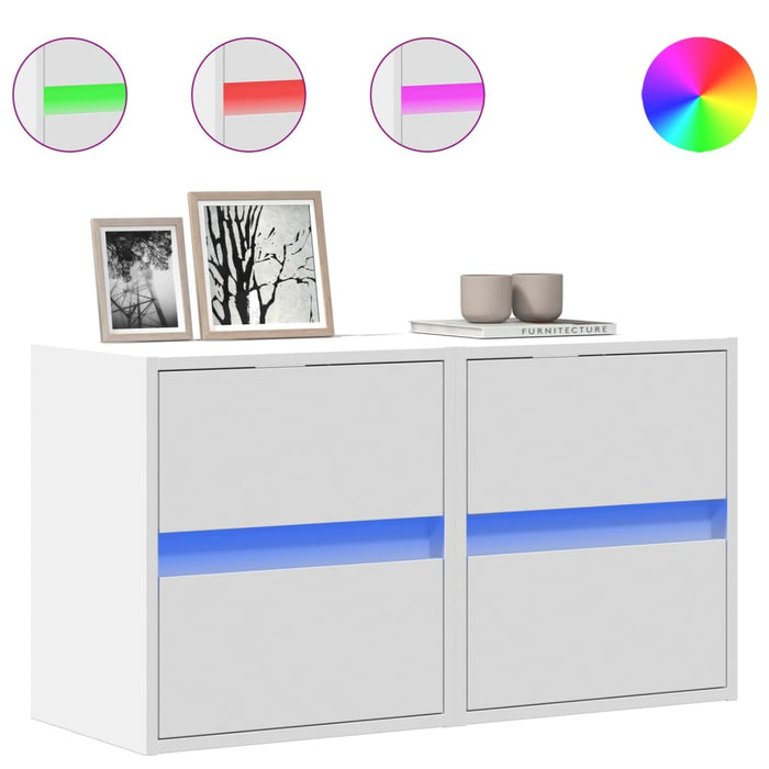 Comode TV de perete cu lumini LED, 2 buc., alb, 41x31x45 cm - WALTI WALTI