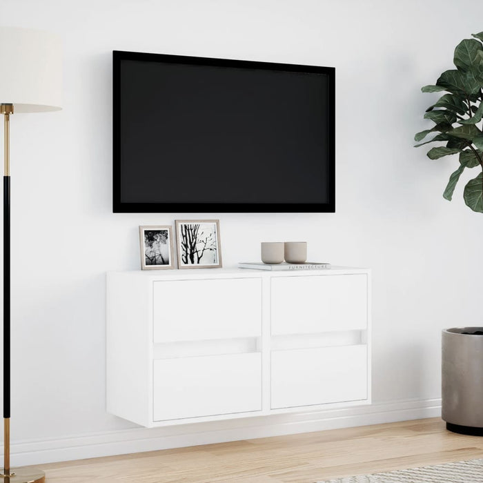 Comode TV de perete cu lumini LED, 2 buc., alb, 41x31x45 cm - WALTI WALTI