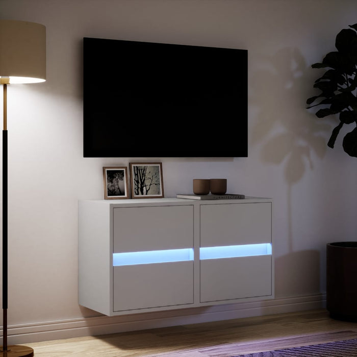 Comode TV de perete cu lumini LED, 2 buc., alb, 41x31x45 cm - WALTI WALTI