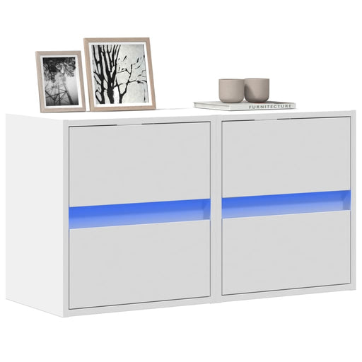 Comode TV de perete cu lumini LED, 2 buc., alb, 41x31x45 cm - WALTI WALTI
