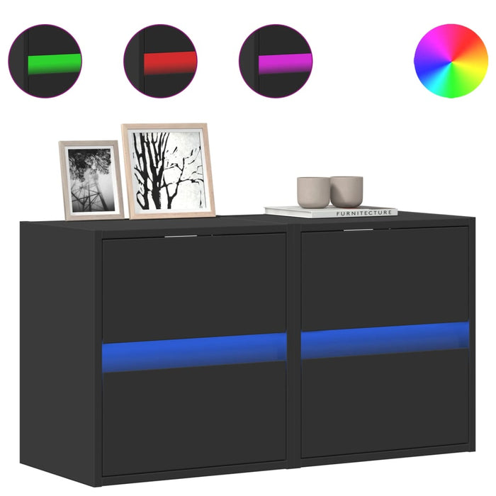 Comode TV de perete cu lumini LED, 2 buc., negru, 41x31x45 cm - WALTI WALTI