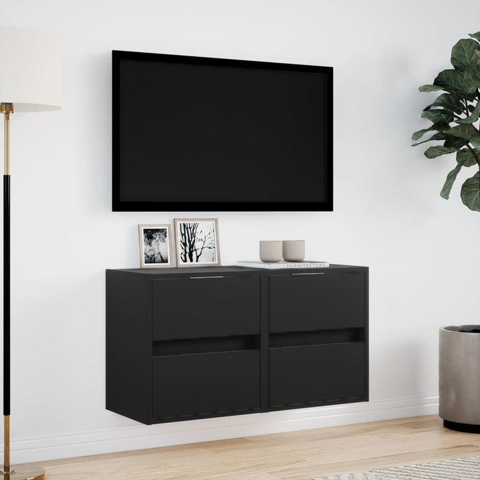 Comode TV de perete cu lumini LED, 2 buc., negru, 41x31x45 cm - WALTI WALTI