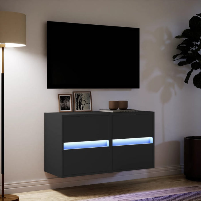 Comode TV de perete cu lumini LED, 2 buc., negru, 41x31x45 cm - WALTI WALTI