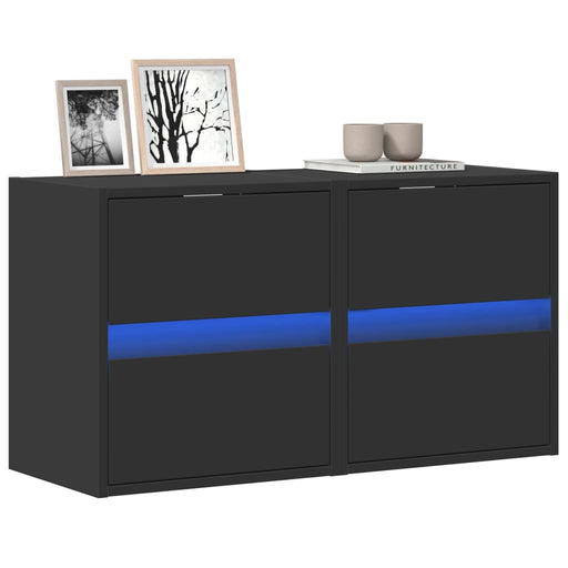 Comode TV de perete cu lumini LED, 2 buc., negru, 41x31x45 cm - WALTI WALTI
