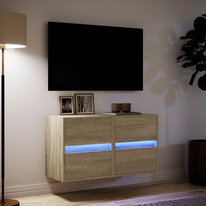 Comodă TV de perete cu LED, 2 buc. stejar sonoma, 41x31x45 cm - WALTI WALTI