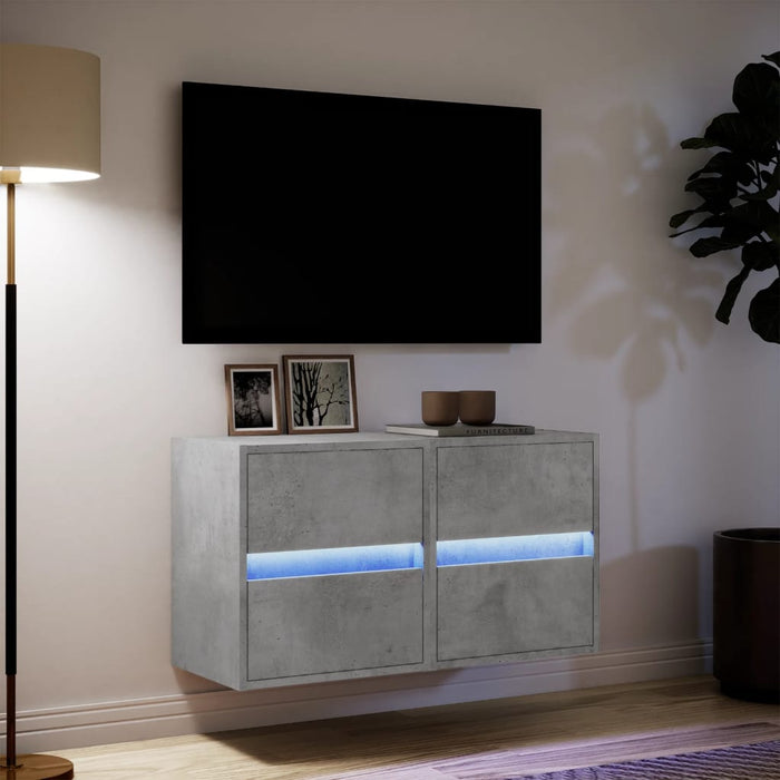 Comode TV de perete cu lumini LED 2 buc. gri beton 41x31x45 cm - WALTI WALTI