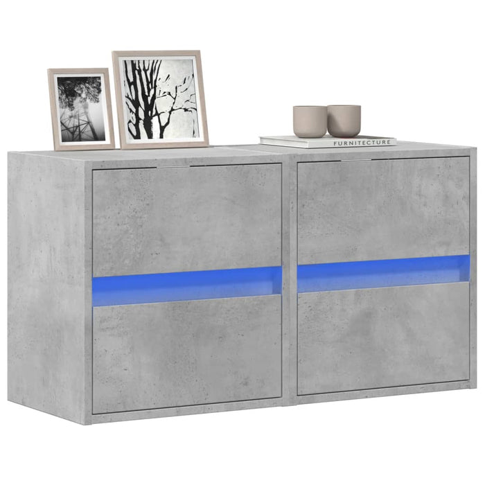 Comode TV de perete cu lumini LED 2 buc. gri beton 41x31x45 cm - WALTI WALTI