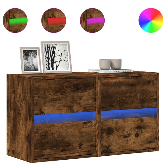 Comodă TV de perete cu LED, 2 buc. stejar fumuriu, 41x31x45 cm - WALTI WALTI