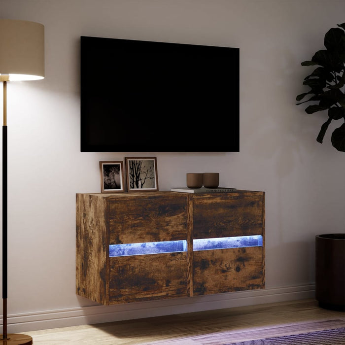 Comodă TV de perete cu LED, 2 buc. stejar fumuriu, 41x31x45 cm - WALTI WALTI