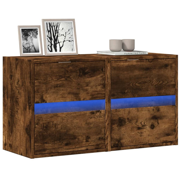 Comodă TV de perete cu LED, 2 buc. stejar fumuriu, 41x31x45 cm - WALTI WALTI