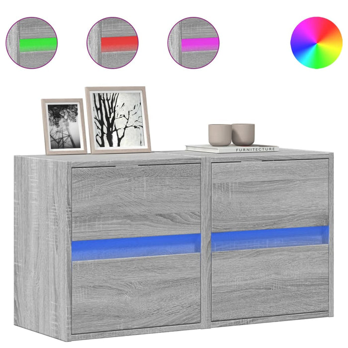 Comodă TV de perete cu LED, 2 buc, gri sonoma, 41x31x45 cm WALTI