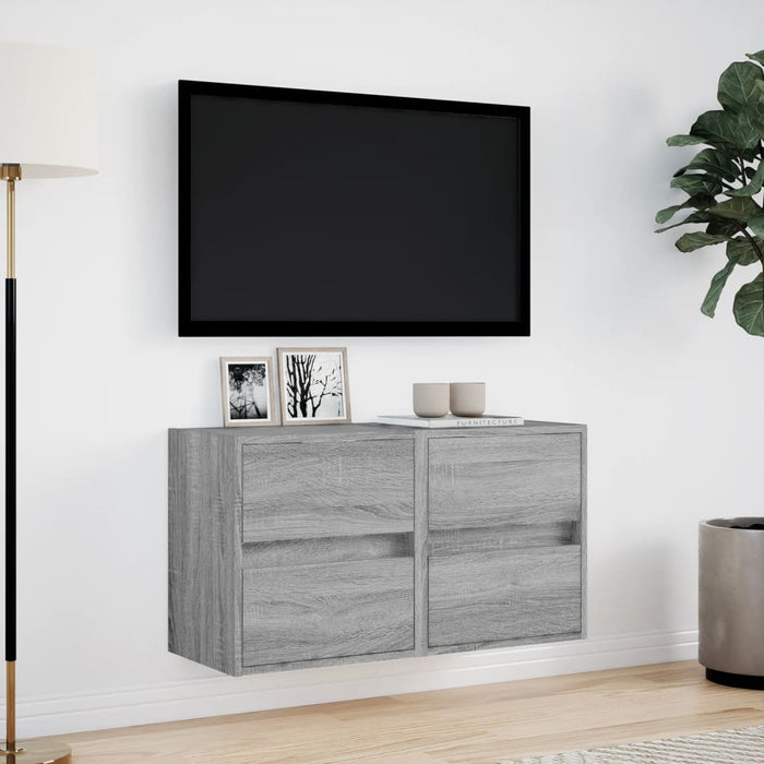 Comodă TV de perete cu LED, 2 buc, gri sonoma, 41x31x45 cm WALTI