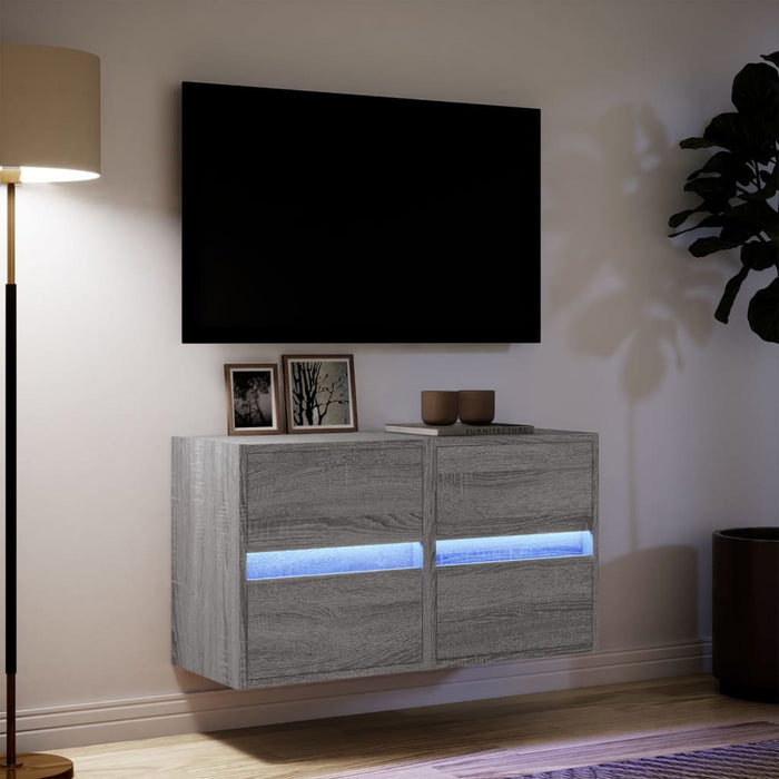 Comodă TV de perete cu LED, 2 buc, gri sonoma, 41x31x45 cm WALTI