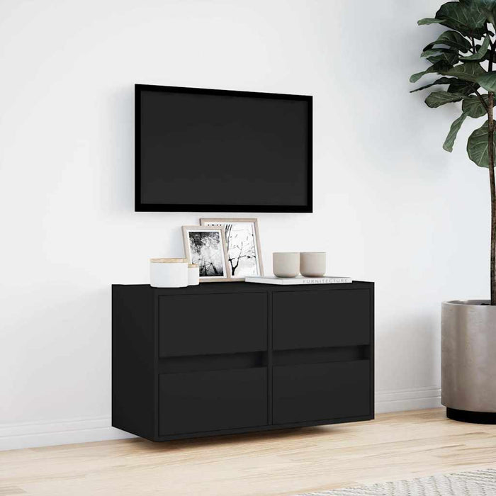 Dulap TV de perete cu lumini LED negru 80x31x45 cm - WALTI WALTI