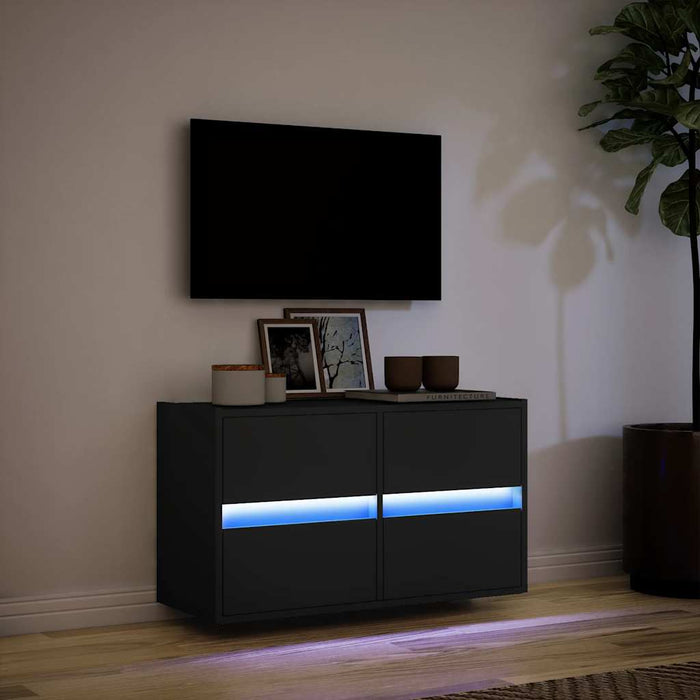 Dulap TV de perete cu lumini LED negru 80x31x45 cm - WALTI WALTI
