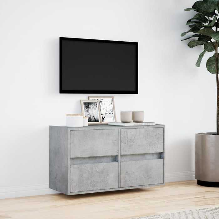 Comodă TV de perete cu lumini LED, gri beton, 80x31x45 cm - WALTI WALTI