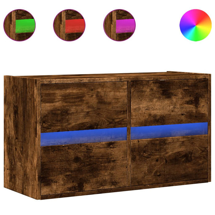Comodă TV de perete cu lumini LED, stejar fumuriu, 80x31x45 cm - WALTI WALTI