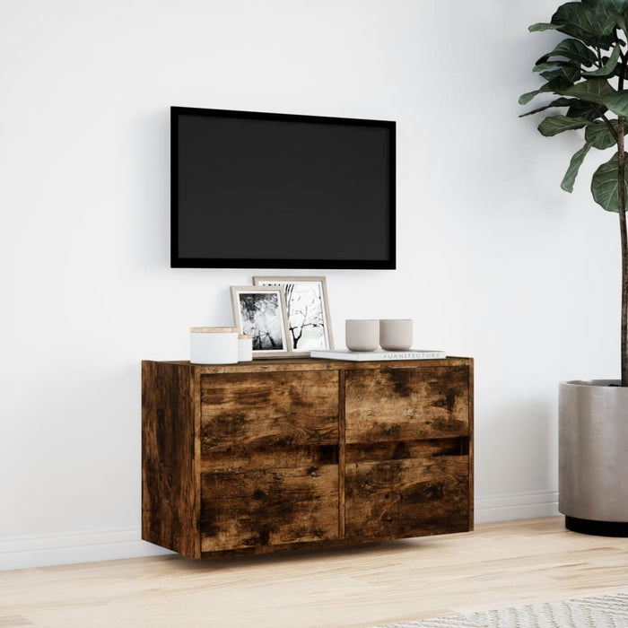 Comodă TV de perete cu lumini LED, stejar fumuriu, 80x31x45 cm - WALTI WALTI