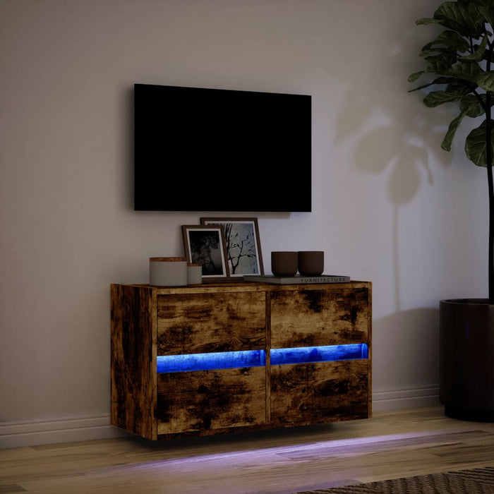 Comodă TV de perete cu lumini LED, stejar fumuriu, 80x31x45 cm - WALTI WALTI