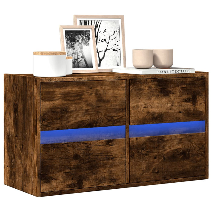 Comodă TV de perete cu lumini LED, stejar fumuriu, 80x31x45 cm - WALTI WALTI