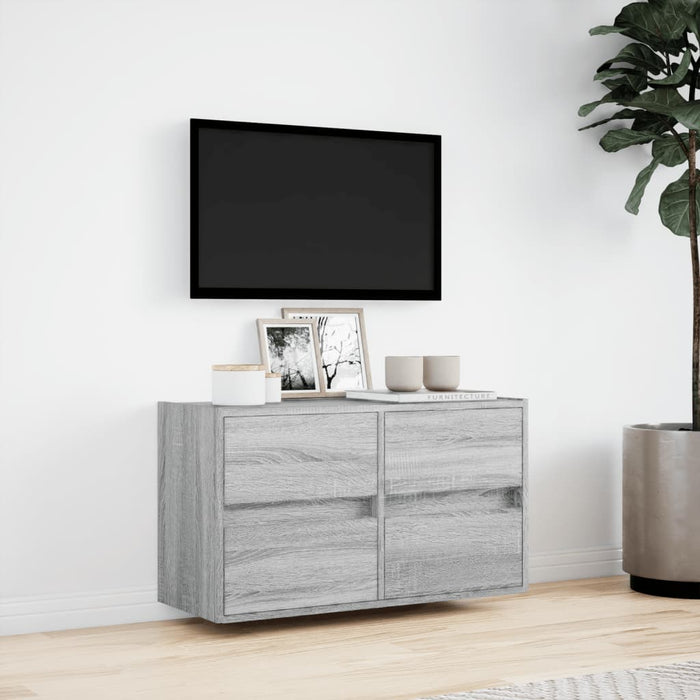 Comodă TV de perete cu lumini LED, gri sonoma, 80x31x45 cm - WALTI WALTI