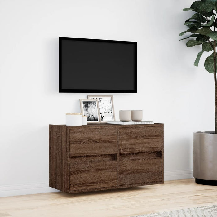 Comodă TV de perete cu lumini LED, stejar maro, 80x31x45 cm - WALTI WALTI