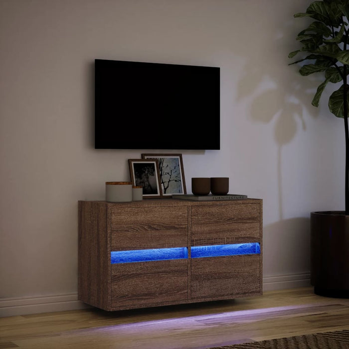 Comodă TV de perete cu lumini LED, stejar maro, 80x31x45 cm - WALTI WALTI
