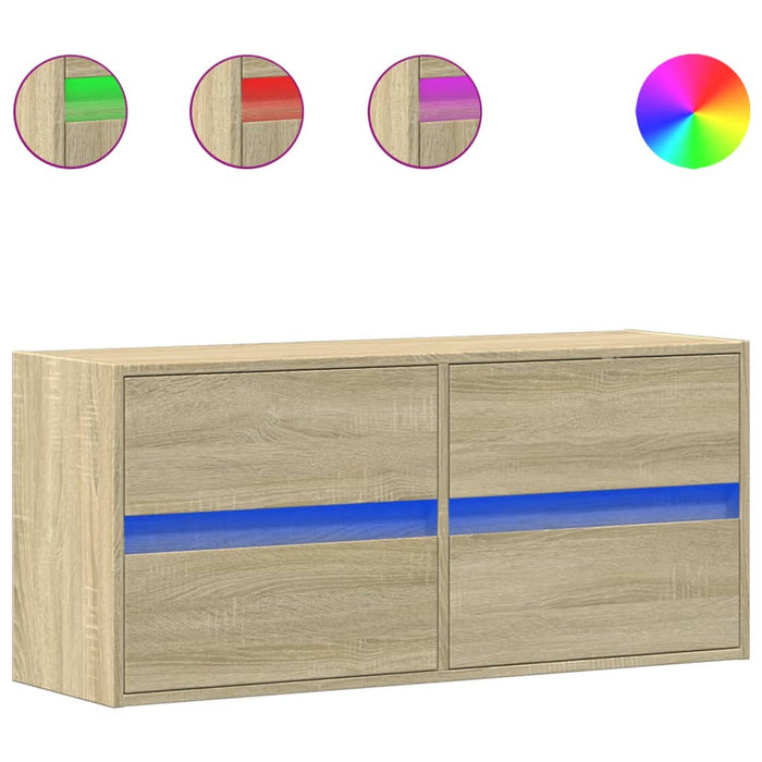 Comodă TV de perete cu lumini LED, stejar sonoma, 100x31x45 cm - WALTI WALTI