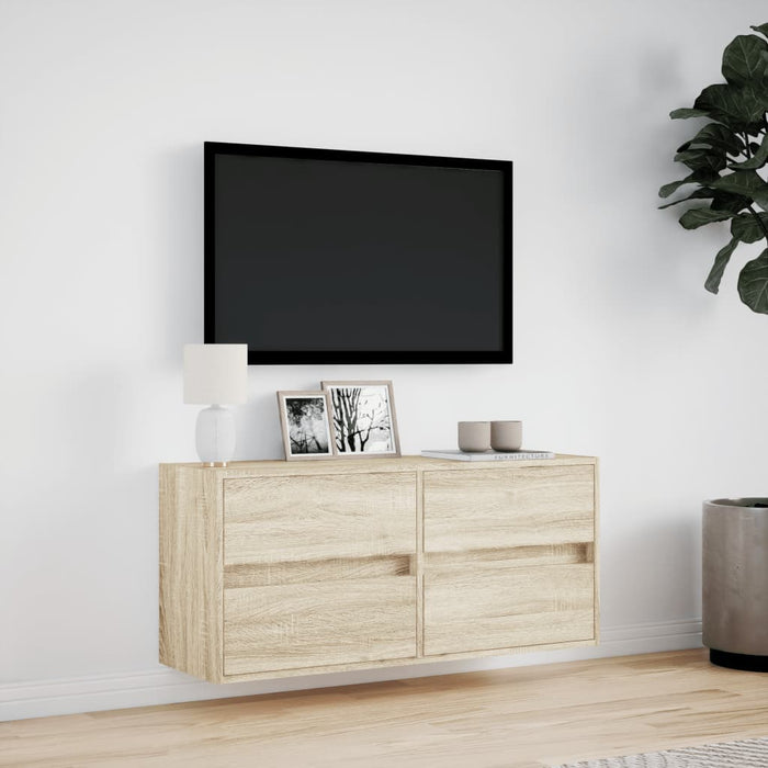 Comodă TV de perete cu lumini LED, stejar sonoma, 100x31x45 cm - WALTI WALTI