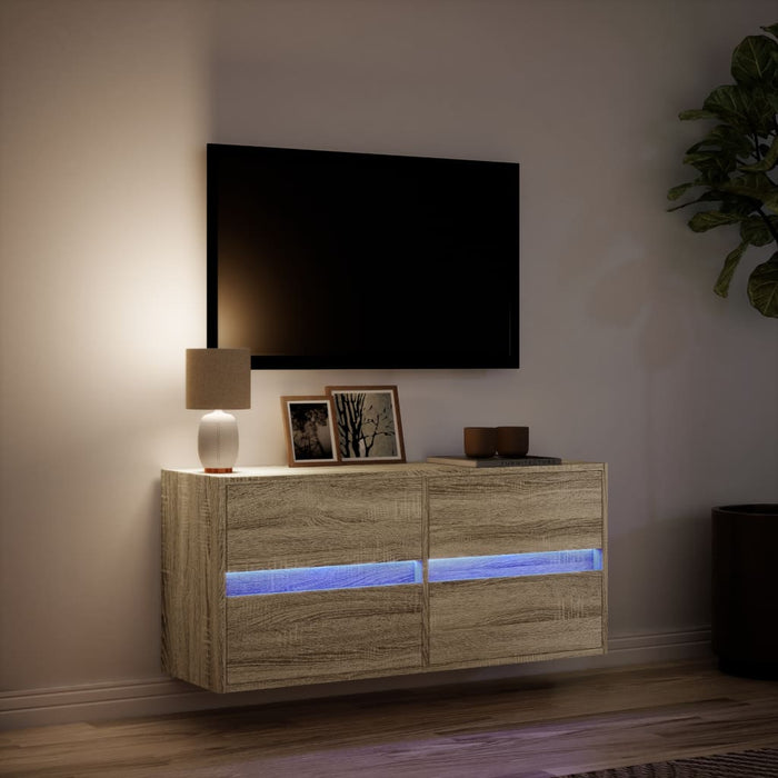 Comodă TV de perete cu lumini LED, stejar sonoma, 100x31x45 cm - WALTI WALTI