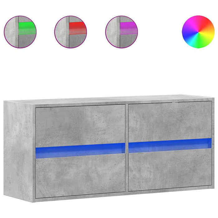 Comodă TV de perete cu lumini LED, gri beton, 100x31x45 cm - WALTI WALTI