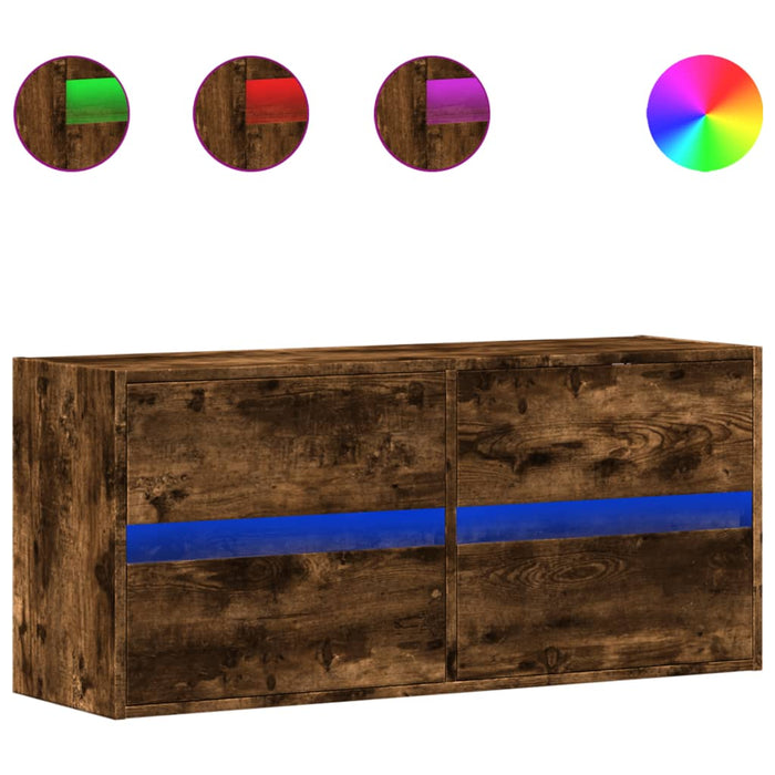 Comodă TV de perete cu lumini LED, stejar fumuriu, 100x31x45 cm - WALTI WALTI
