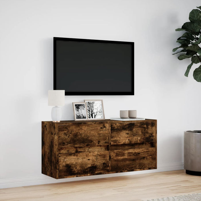 Comodă TV de perete cu lumini LED, stejar fumuriu, 100x31x45 cm - WALTI WALTI