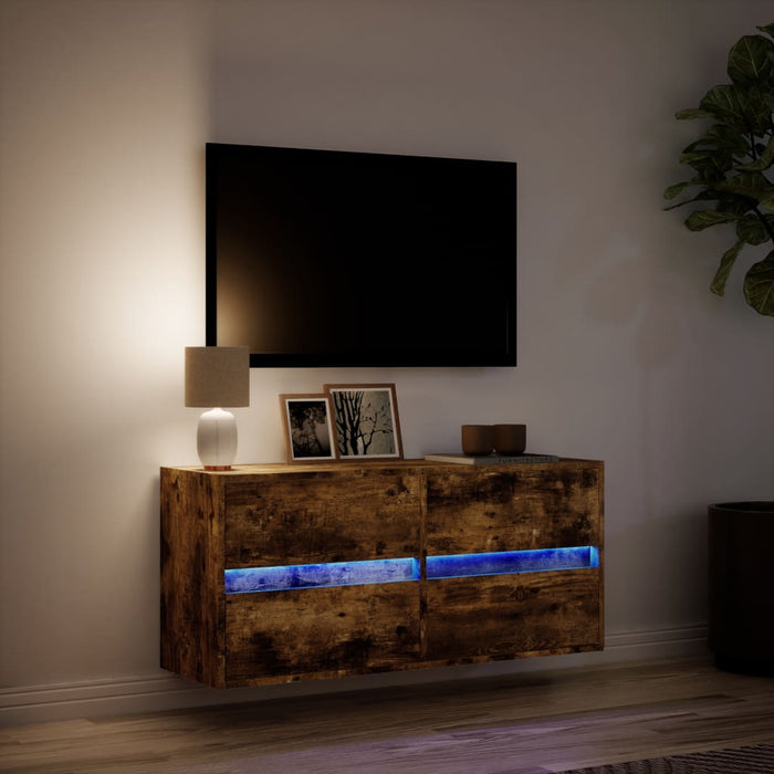 Comodă TV de perete cu lumini LED, stejar fumuriu, 100x31x45 cm - WALTI WALTI